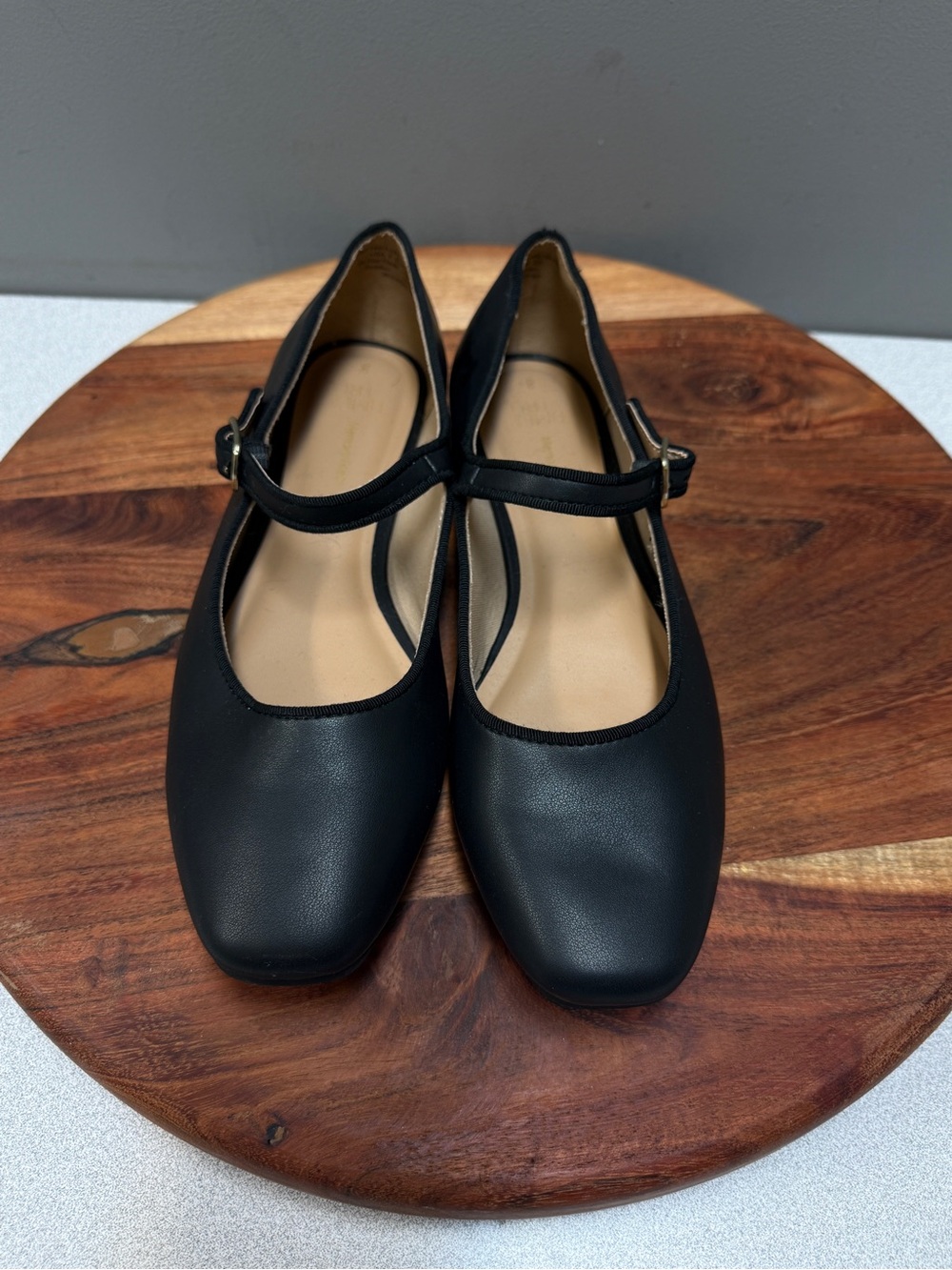 Time and Tru Black Mary Jane Flats with Buckle Strap